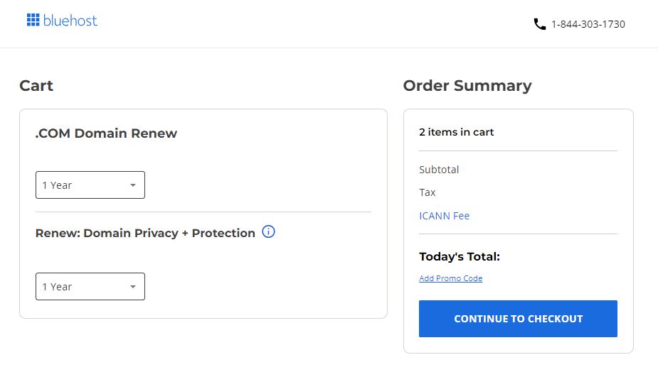 Order summary page and domain renewal term